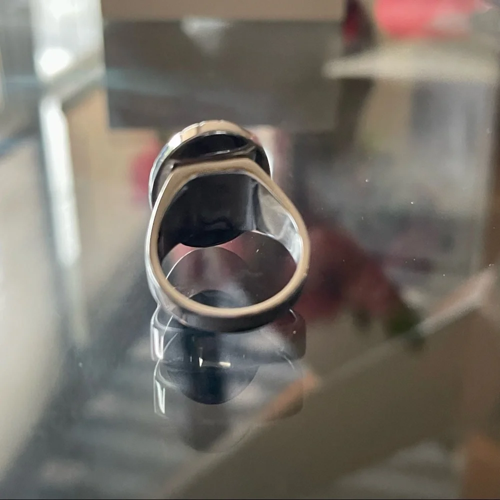 Inox 316l silver stainless steel onyx ring size 9 - Picture 3 of 9